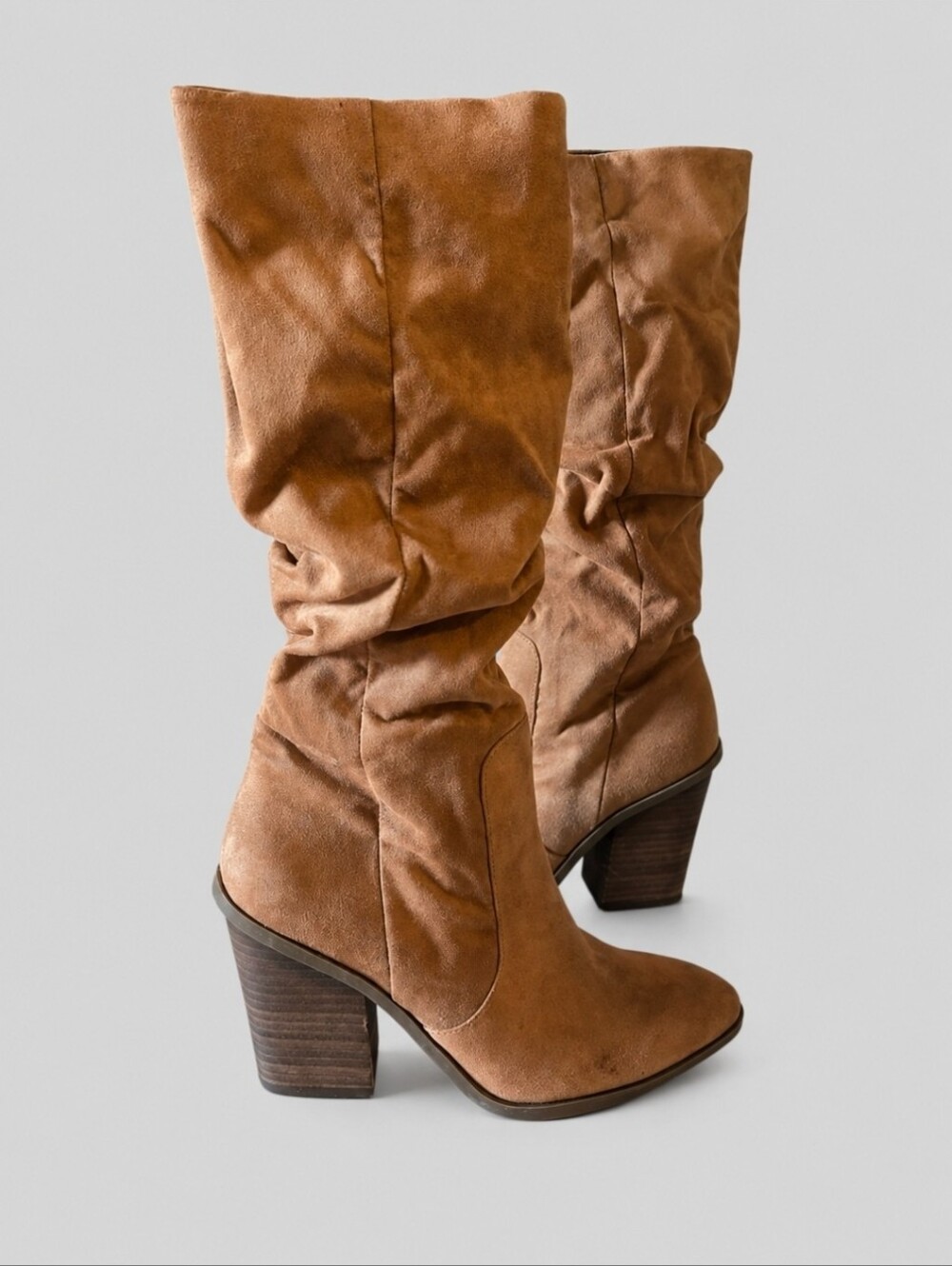 Dolce Vita Numbra Slouch Boots Women's 7.5 Brown Faux Suede Pointed Toe Mid Calf